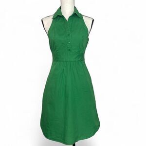 Maeve Anthropologie Green Cotton Halter Mini Dress Collar Buttons Pockets Size 6